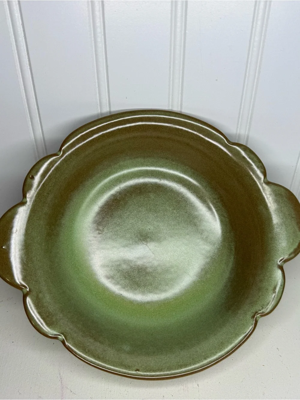 Vintage Frankoma 30B Prairie Green Bowl Scalloped Edge Ceramic Art Pottery